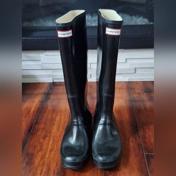 Hunter Shoes - Hunter Women Original Tall Gloss Shoes US 9 M Black Rain Boots UK 7 EU 40/41